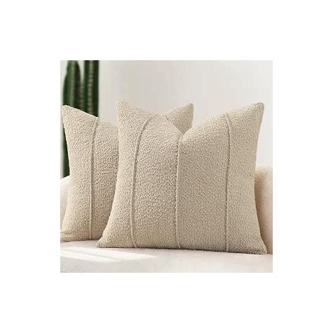 Housse de Coussin Bouclé 40x40 Housses Douces à Texture avec Rayures Coussins Décoratifs Modernes pour Canapé Lit Salon Avoine (1/5)