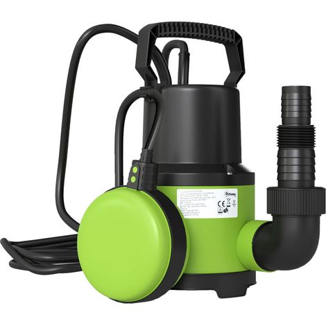 Pompe d'évacuation eaux chargées/propres débit 9000L/H 400W profondeur max. 15m interrupteur à flotteur 16x14x27cm vert (1/4)