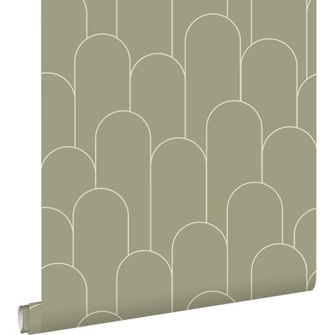 papier peint art déco vert kaki - ESTAhome (1/5)