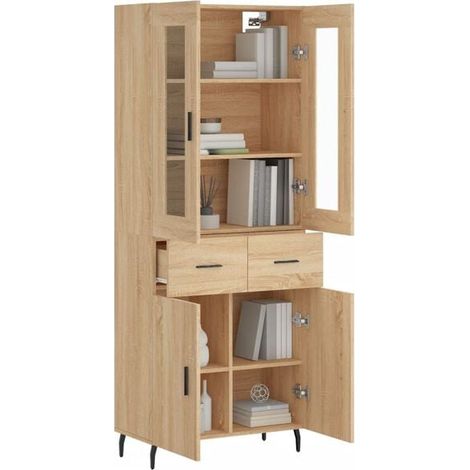 Buffet Haut de Rangement 69,5 x 34 x 180 cm - Meuble Colonne Étroit en Bois d'Ingénierie Finition Chêne Sonoma pour Salon, Entrée ou Cuisine (1/5)