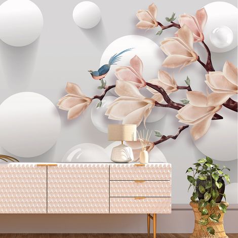 Papier peint panoramique - Magnolias Effet 3D - 130 cm x 81 cm (1/4)