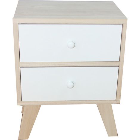 Cassetiera con 2 Cassetti in Legno Paulownia Naturale e Bianco Fadi