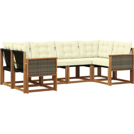 Outdoor Sofa Set with Cushion 6 pcs Natural and Cream vidaXL