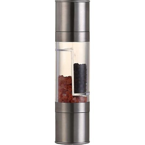 Ensemble de 2 moulins à sel et poivre manuels à double réglage - Boîtier en acier inoxydable, lame en céramique, épaisseur de mouture réglable - Poivre noir, poivre blanc (1/4)