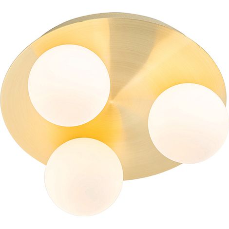 QAZQA Lampada da soffitto cederic - Moderno - Acciaio,Vetro - Oro/Ottone/Bianco - Tondo Max. 3 x Watt