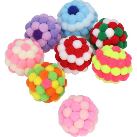 Lot de 8 balles pour chat, élastiques, douces et colorées, interactives, à mâcher et à poursuivre, en peluche avec clochette, pour chaton (1/5)
