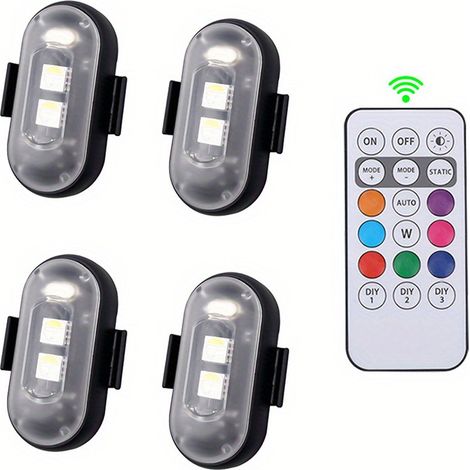 4-teiliges, per USB wiederaufladbares LED-Dekorationsleuchten-Set, RGB-Funkfernbedienung, mehrfarbige Beleuchtungsmodi für Zuhause, Autos und Motorräder (1/4)