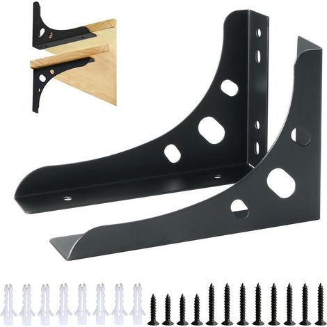 2 Pièces Équerre Étagere Murale Robustes de 15 CM, Support Étagere Murale Pratique, Equerre Etagere Murale à Angle Droit 90°, Equerre Etagere en Acier Inoxydable Application Large, Noir (1/5)