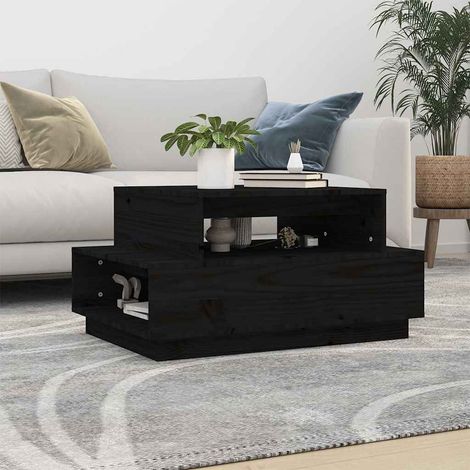 vidaXL Mesa de centro madera maciza de pino negro 80x55x40,5 cm (1/5)