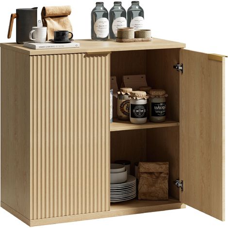 Meuble de rangement moderne avec façade plissée et poignée en métal, buffet multifonction pour salon et chambre, décor naturel en bois clair, chêne, 60x30x70 cm