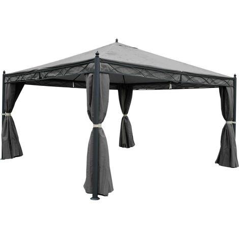 [NON UTILIZZATO] Gazebo pergola baldacchino moderno elegante Cadice acciaio poliestere 4x4m grigio con zanzariere e tende