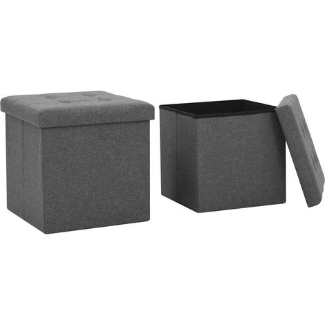 vidaXL Taburetes almacenaje plegables 2 uds lino sintético gris oscuro (1/5)