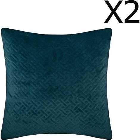 Pegane – Lot de 2 coussins bleu canard en velours – 40 x 40 cm – Housse déhoussable pour entretien facile – Confort optimal pour assise d'appoint