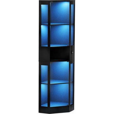 Vitrine en verre noire à 5 étagères avec éclairage LED et capteurs intelligents, 57x40x165 cm (1/5)