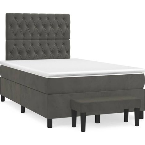 Cama box spring con colchón terciopelo gris oscuro 120x190 cm (1/5)