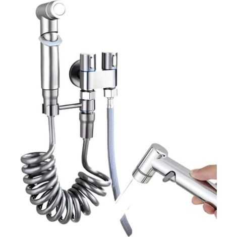 Neues, wandmontiertes Badezimmer-Sprüharmatur-Set, WC-Zubehör, Handbrause für Bidet, Zweiwegeventil mit 1 Einlass und 2 Auslässen (Silber) - (1/5)