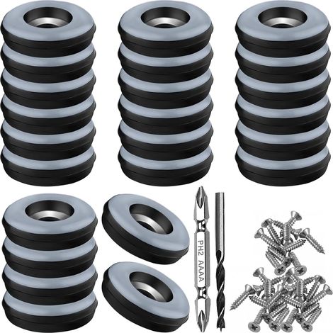 Lot de 24 Patins Teflon Diametre 25mm Noirs Avec Vis Acier Inoxydable Et Forets Pour Meubles Chaises Sols (1/5)