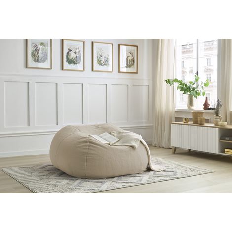 BOBOCHIC - Pouf ultra moelleux MERIBEL tissu imitation fourrure Beige (1/5)
