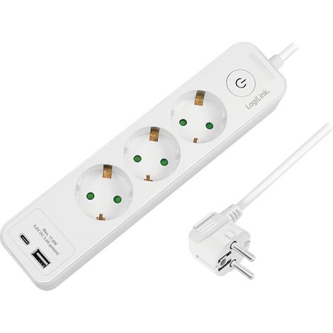 Multipresa tripla con USB-A/C, bianca, 3 prese, 1,5 m - Logilink (1/5)