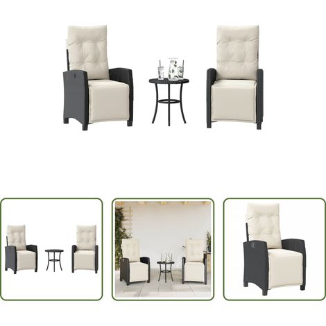 vidaXL Relaxsessel - 3-tlg. Bistro-Set mit Kissen Schwarz Poly Rattan (1/5)