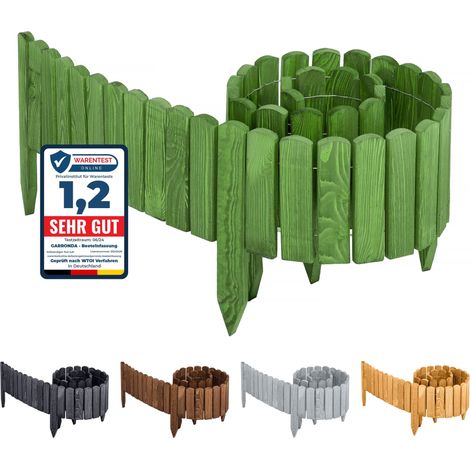 Garronda Clôture de Jardin en Bois, Bordure d'Extérieur, Barrières de Bois, Palissade, Bordurette Rollborder, Longueur: 200 cm GD-0046 (Vert Foncé, Hauteur: 10 cm)