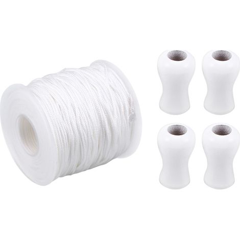Cordon blanc de 50 m, suspension en bois blanc, ensemble de 4 accessoires de rideaux, ensemble d'horloge en bois et corde pour l'ameublement.