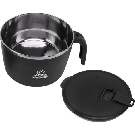 Bol à nouilles instantanées en acier inoxydable avec couvercle, égouttoir avec couvercle, support pour téléphone pour dortoir, 1300 ml, grande capacité, noir (1/5)