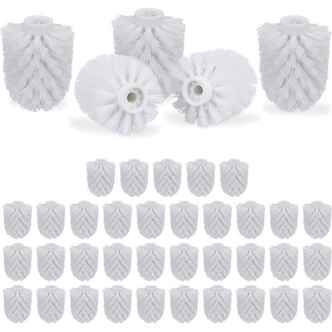 Relaxdays Tête de rechange pour brosse WC lot de 40 orifice intérieur 9,5 mm Diamètre 8 cm, blanc