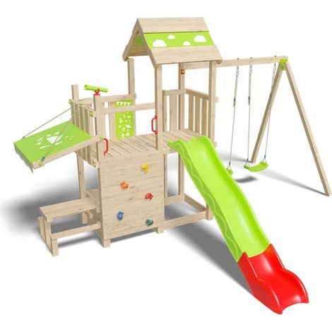 Trigano – Aire de jeux en bois 2,20 m SNACK XPRESSION – Double plateforme 1,20 m – Zone cuisine avec évier – 12 enfants (1/5)