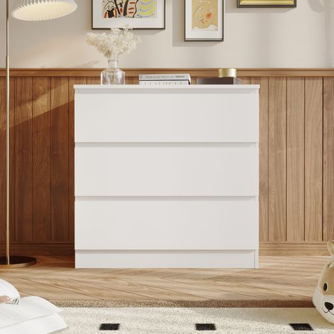Kommode Hochglanz Kommode mit 3 Schubladen, Weiß, MDF, 78×36×77,5 cm (1/5)