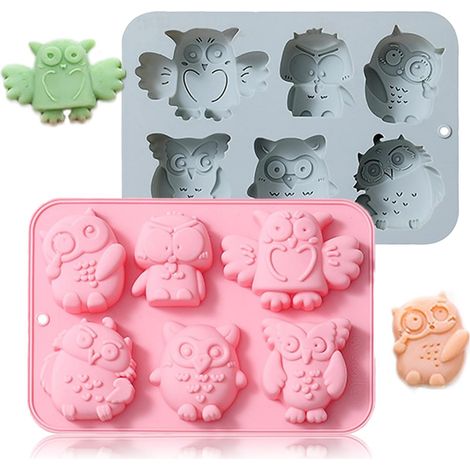 Moule à Chocolat Hibou à 6 Cavités, Outils de Pâtisserie DIY Moule Chocolats Silicone Pour Chouette de Dessin Animé, 2PCS Moules Silicone Antiadhésifs Pour Gâteaux Gelée Glaces Bonbon,Moules À Chocola