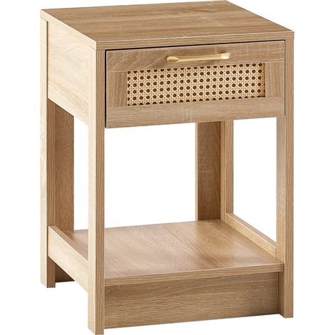 Rattan-Couchtisch mit Schublade, moderner Nachttisch aus MDF in Naturfarbe 55 x 40 x 40 cm (1/5)