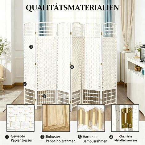 Paravent pliable 6 panneaux, séparateur de pièce moderne et élégant, cloison dépliable pour intimité, écran de séparation intérieur, cloison seule incluse (1 unité). (1/5)