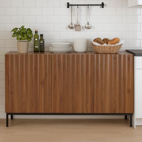 URBAN MEUBLE Commodes de cuisine effet bois marron ondulé 3D 150x40x80cm (1/5)