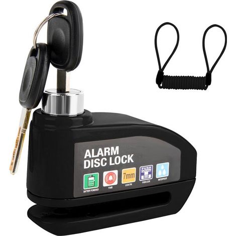 Antivol de disque avec alarme – 110 dB – Goupille 7 mm – Câble de rappel – Housse rangement – Moto/scooter (1/5)