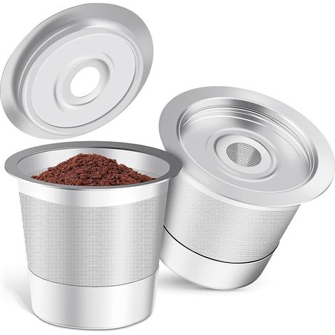 Zwei wiederverwendbare Kaffeekapseln mit Pulver-Nachfüllpads, kompatibel mit Kaffeemaschinen, nachfüllbare Edelstahl-Pulverpads, Metall-Kaffeekapseln.