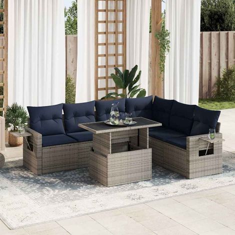 Set sofás jardín y cojines 7 pzas ratán sintético gris vidaXL (1/5)