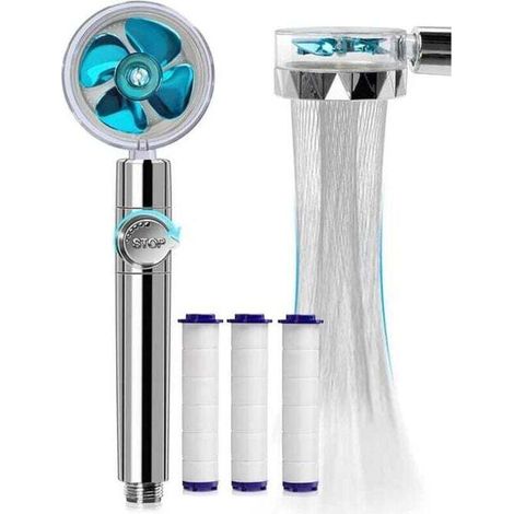 High Pressure Handheld Shower Head with Filters Vortex Hydro Jet Turbo Propeller 360 Degree Rotatable Easy to Install (Blue) MUMU (1/4)