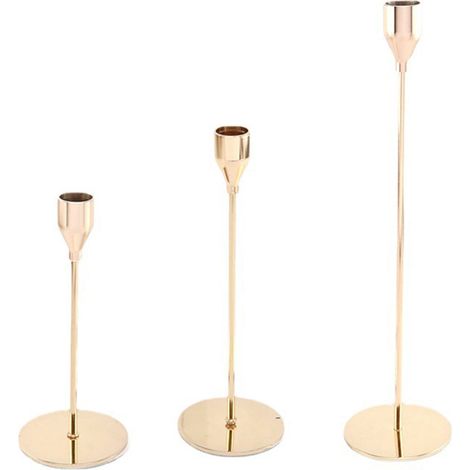 Ensemble de 3 bougeoirs pour bougies coniques, chandeliers décoratifs en métal pour mariage et réception. (1/5)