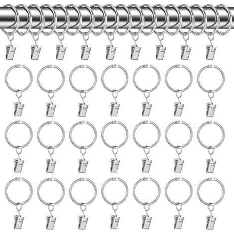 BUNTHAUS PA Anneaux de rideaux, 30 anneaux de rideaux à pinces, anneaux de rideaux à pinces de 32 mm, crochets de rideaux argentés, anneaux de tringle à rideaux, crochets de rideaux à pinces en métal, (1/4)