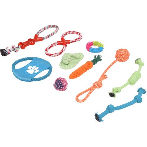 Lot de 10 jouets à mâcher interactifs et colorés en corde de coton pour chiots de taille moyenne à grande (chiots). (1/5)