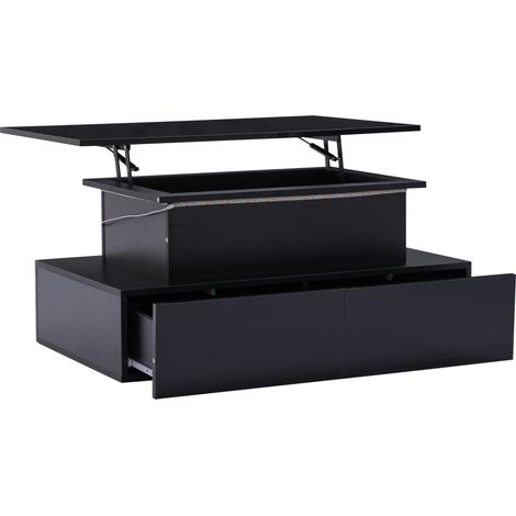 Tavolino da caffè nero lucido con LED, 4 cassetti e piano estraibile, 90x55x41 cm (1/5)