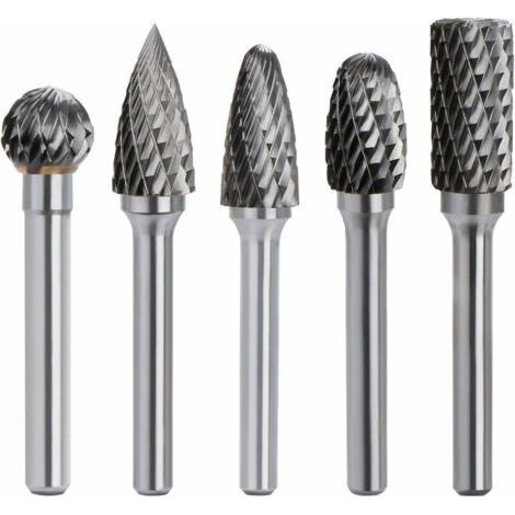 Kit de 5 pièces Fraises Rotatives en Carbure de Tungstène Double Coupe Tige 6mm Tête 10mm Outil Dremel Perceuse Ponceuse Electrique (1/5)