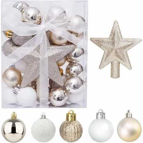 30 mini boules de Noël avec crochets, petites boules de Noël dorées et blanches de 3 cm, décorations de sapin de Noël et de table. (1/5)