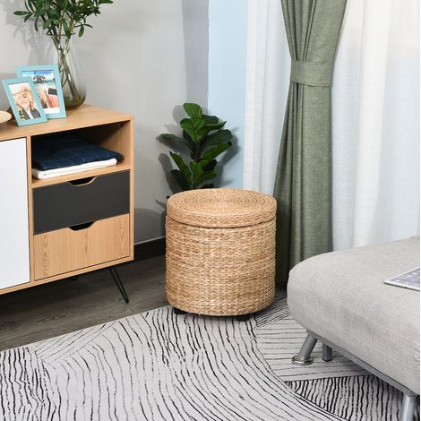 Pouf contenitore rotondo Ø43 x 43 cm in rattan kaki con coperchio rimovibile DESVIAE (1/4)