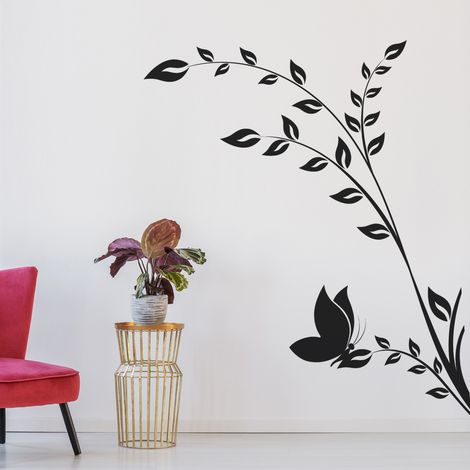 Sticker Mural - Fleurs Papillon - 17x22 cm - Noir (1/3)