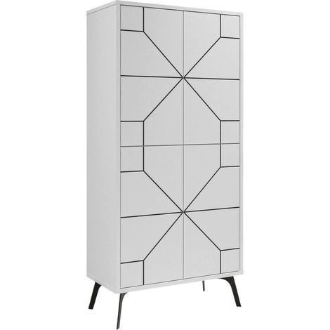Armadio Multiuso Grande Bussola, Appendiabiti, 3 Ripiani, Apertura Battente, 63x136h cm Bianco
