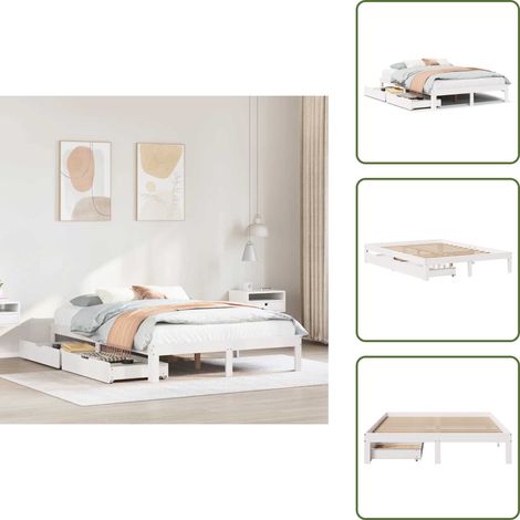 Cadre de lit avec tiroirs sans matelas blanc 120x190 cm - Cadre De Lit - Cadres De Lit - Sommier - Meuble De Chambre À Coucher