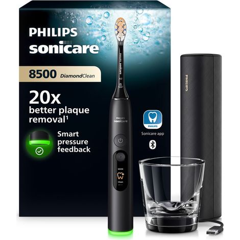 Brosse à dents électrique rechargeable Philips Sonicare DiamondClean 8500 HX8513/12 noire 6 modes capteur de pression Bluetooth