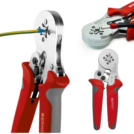 Pince à sertir universelle T10 pour embouts isolés (type TE, TV) et non isolés (TE et TV) pour conducteurs de 0,5 ÷ 10 mm2 en acier inoxydable, rouge, longueur : 180 mm, poids : 0,42 kg (1/5)